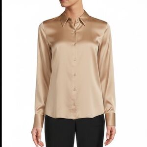 Antonio Melani 95% Silk Point Collar Long Sleeve champagne Blouse in XS like new